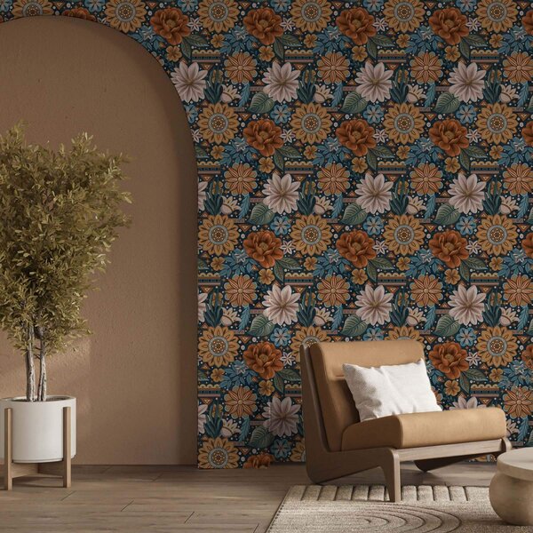 Tapet Flori decorative luminoase cu elemente geometrice, Tapet flori, a00305 : Uwalls.ro