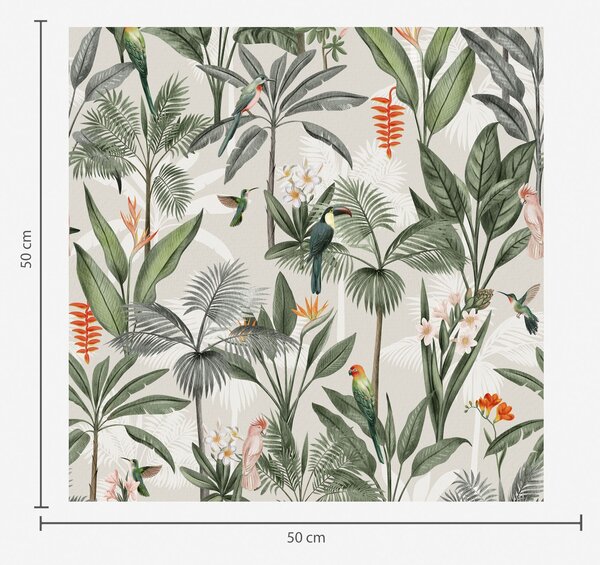 Tapet Păsări tropicale printre frunze de palmier, Tapet flori, a00308 : Uwalls.ro