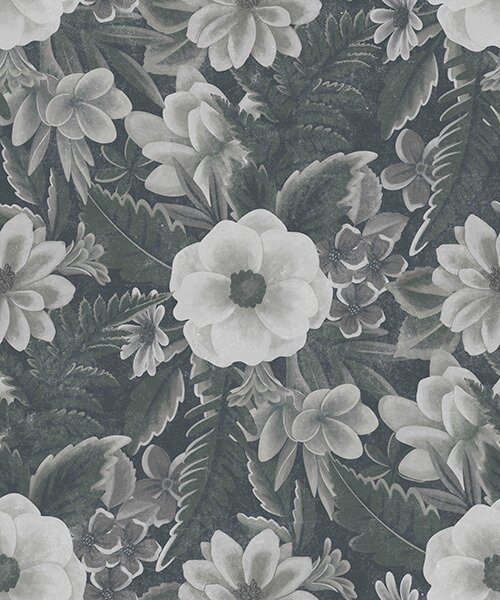 Tapet Model floral gri și alb cu efect retro, Tapet flori, a00307 : Uwalls.ro