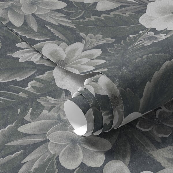 Tapet Model floral gri și alb cu efect retro, Tapet flori, a00307 : Uwalls.ro