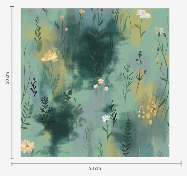 Tapet Abstracție acuarelă cu flori pe fundal verde, Tapet flori, a00312 : Uwalls.ro