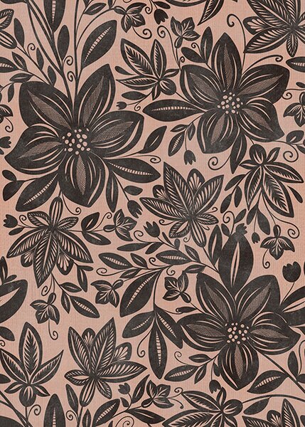 Tapet Model floral etnic negru și roz și model floral etnic roz, Tapet flori, a00351 : Uwalls.ro
