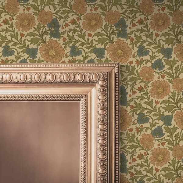 Tapet Flori portocalii cu frunze în stil Art Nouveau, Tapet flori, a00409 : Uwalls.ro