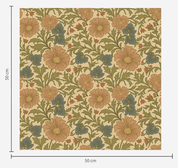 Tapet Flori portocalii cu frunze în stil Art Nouveau, Tapet flori, a00409 : Uwalls.ro