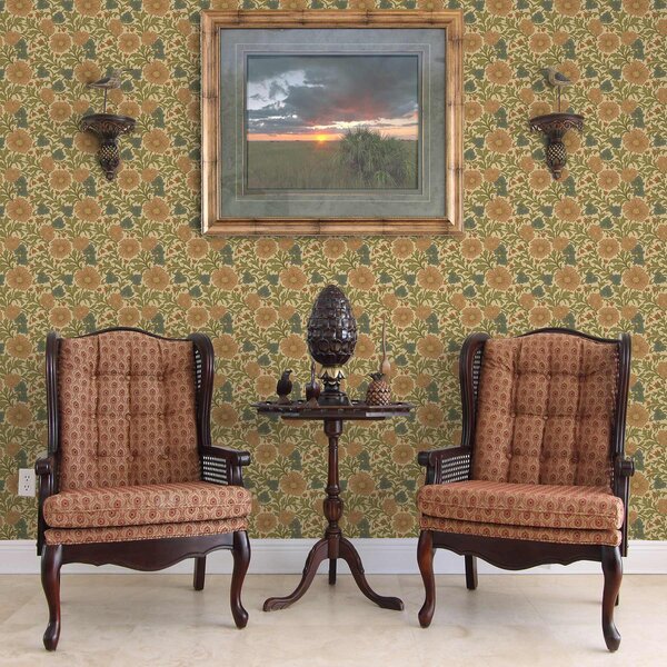 Tapet Flori portocalii cu frunze în stil Art Nouveau, Tapet flori, a00409 : Uwalls.ro