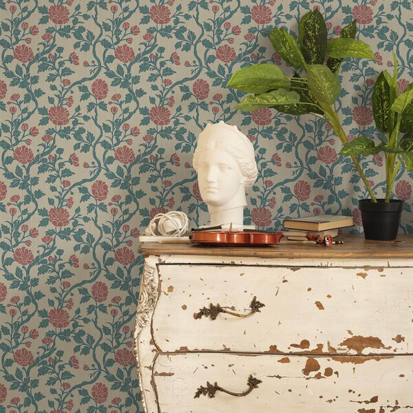 Tapet Flori ornamentale roz pe un fundal bej, Tapet flori, a00414 : Uwalls.ro