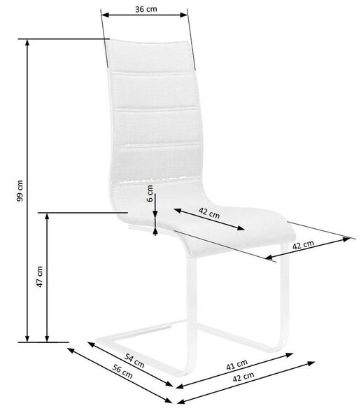 Scaun tapitat K104, negru/alb/crom, piele ecologica/metal, 42X58X99 cm