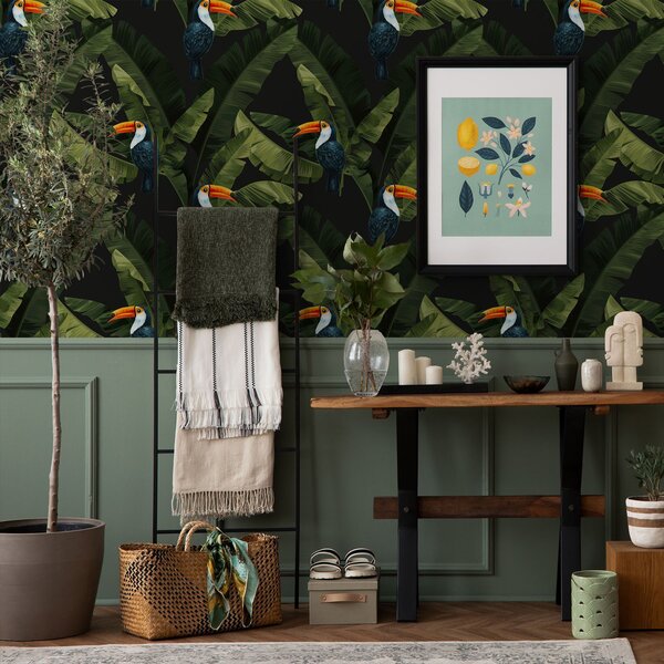 Tapet Toucan în frunze tropicale, Tapet animale, Tapet păsări, a00415 : Uwalls.ro