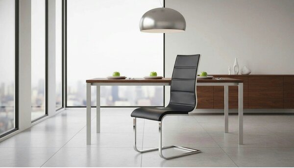 Scaun tapitat K104, negru/alb/crom, piele ecologica/metal, 42X58X99 cm