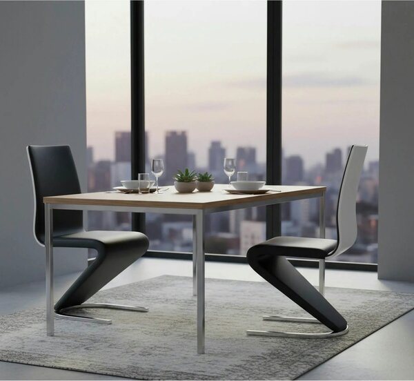 Scaun tapitat K194, negru/alb/crom, piele ecologica/metal, 45X58X99 CM