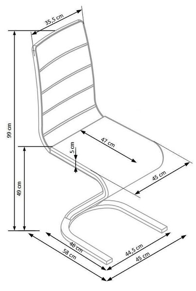 Scaun tapitat K194, negru/alb/crom, piele ecologica/metal, 45X58X99 CM