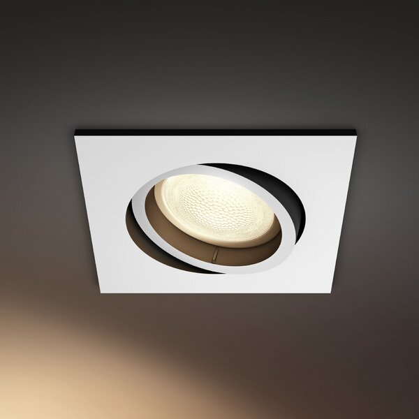 Philips Hue Spot încastrat Centura, alb, 9x9 cm, CCT, RGB, GU10, reglabil, Alb, Camera de zi / sufragerie, Plastic, Modern, Luminile încastrate unghiulare