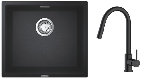 Set chiuvetă din granit Grohe K700 31653AP0, baterie bucătărie Oltens Litla 35204300