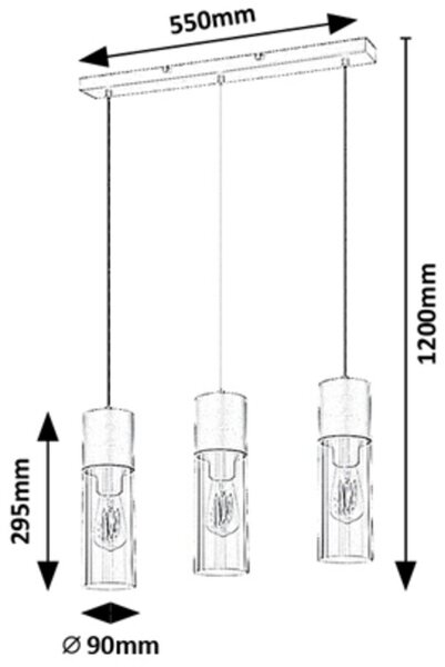 Rabalux Ronno lampă suspendată 3x25 W negru-fumuriu 72053