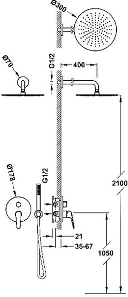 Tres Fuji set de duș ascuns cu duș de ploaie crom 28138004