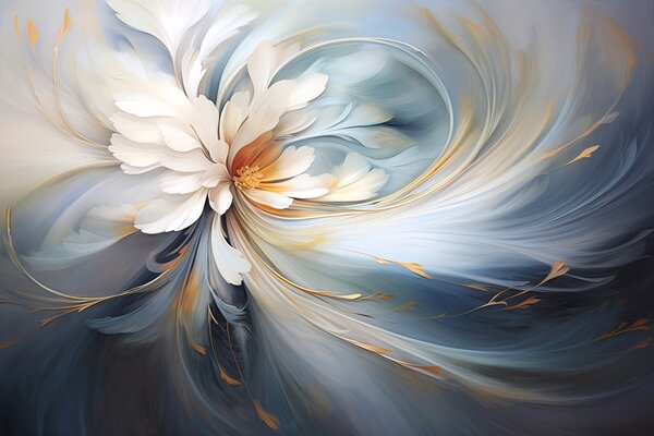 Tapet Floare abstractă în tonuri de albastru și portocaliu, Fototapet Abstract, w09270v1 : Uwalls.ro
