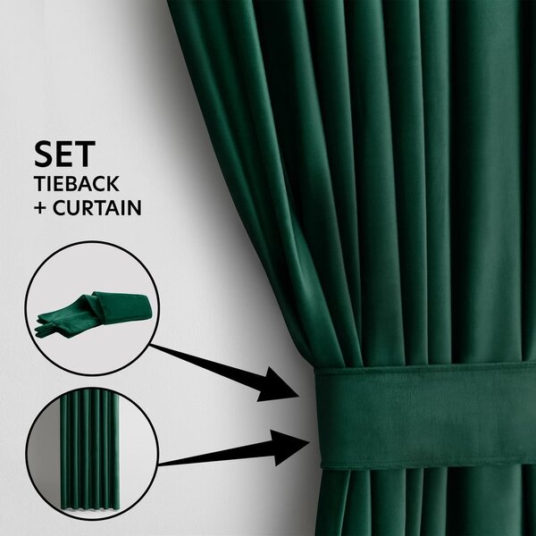 Draperie verde-închis dimout (semi-opacă) din catifea 140x245 cm Eyelets – Restilo