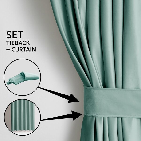 Draperie verde-deschis dimout (semi-opacă) din catifea 140x245 cm Pleat – Restilo