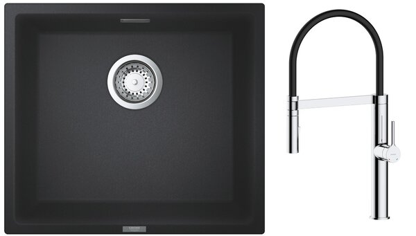 Set baterie bucătărie Oltens Borga 35207100, chiuvetă din granit Grohe K700 31653AP0