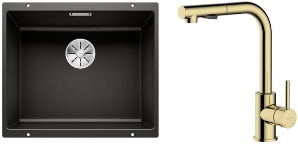 Set chiuvetă din granit Blanco Subline 500-U 525995, baterie bucătărie Oltens Myvat 35205800