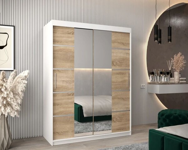 Dressing Marissa, 120x60x200cm, cu oglinda, Alb Sonoma, Pal 18 mm