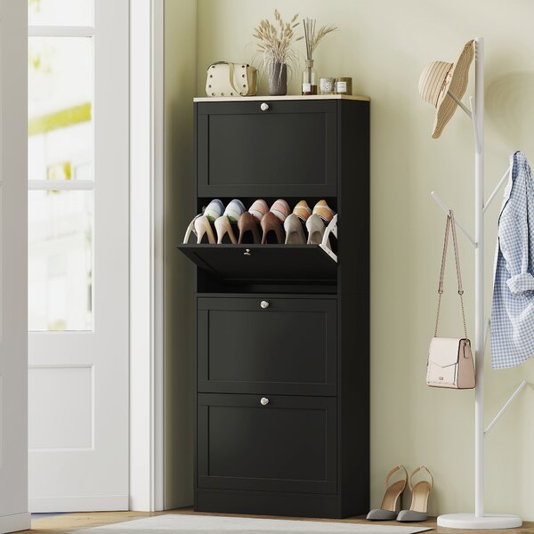 HOMCOM Dulap pentru încălțăminte 24 perechi, dulap cu 4 sertare rabatabile, etajere reglabile, 60x23,5x151cm, negru | Aosom Romania