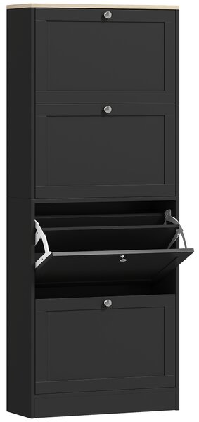 HOMCOM Dulap pentru încălțăminte 24 perechi, dulap cu 4 sertare rabatabile, etajere reglabile, 60x23,5x151cm, negru | Aosom Romania