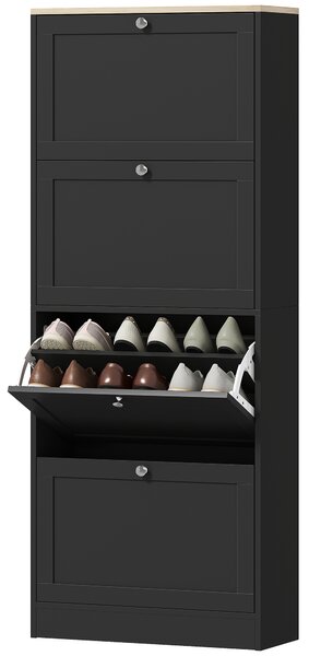 HOMCOM Dulap pentru încălțăminte 24 perechi, dulap cu 4 sertare rabatabile, etajere reglabile, 60x23,5x151cm, negru | Aosom Romania