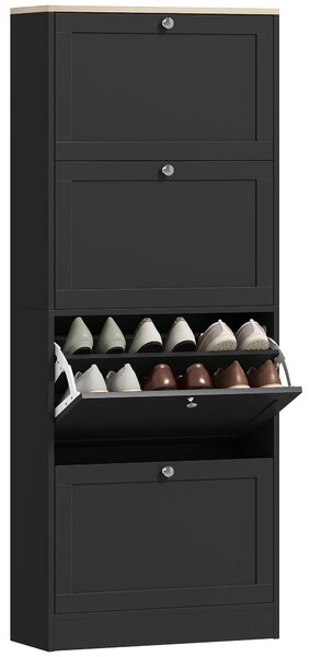 HOMCOM Dulap pentru încălțăminte 24 perechi, dulap cu 4 sertare rabatabile, etajere reglabile, 60x23,5x151cm, negru | Aosom Romania