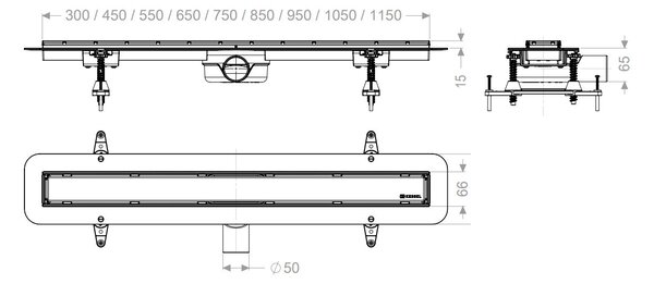 Kessel Linearis Compact rigolă duș 105 cm oţel 45600.66M