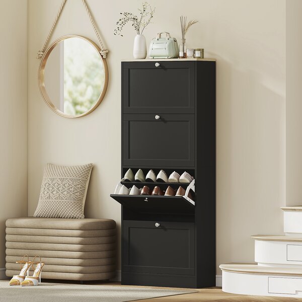 HOMCOM Dulap pentru încălțăminte 24 perechi, dulap cu 4 sertare rabatabile, etajere reglabile, 60x23,5x151cm, negru | Aosom Romania
