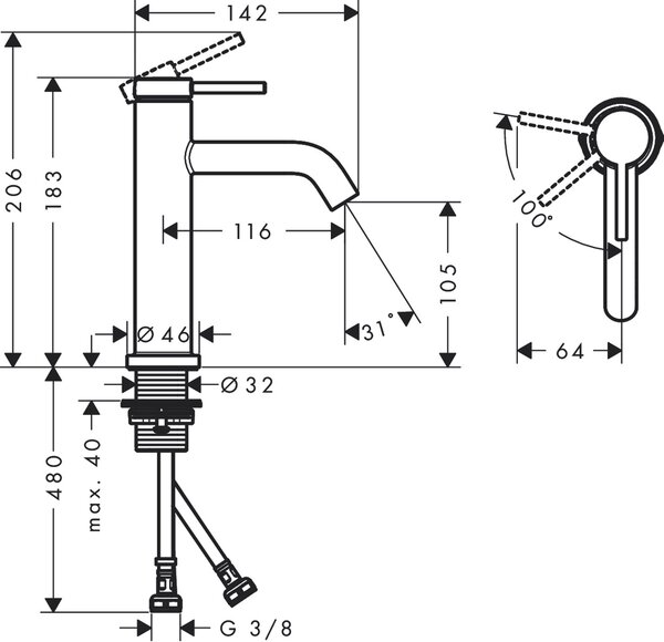 Hansgrohe Tecturis S baterie lavoar stativ || 73312140