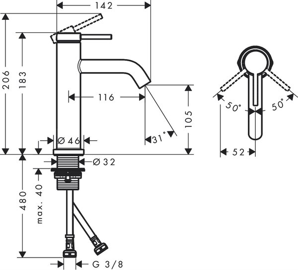 Hansgrohe Tecturis S baterie lavoar stativ crom 73311000