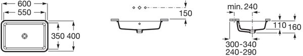 Roca Gap lavoar 55x35 cm dreptunghiular sub blat alb luciu A3270YF000