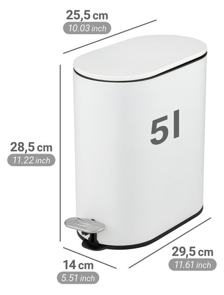 Coș de gunoi alb mat cu pedală din oțel 5 l Collungo – Wenko