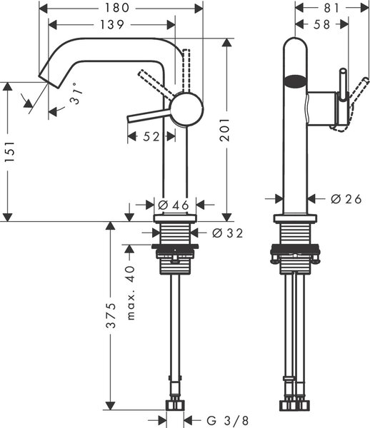 Hansgrohe Tecturis S baterie lavoar stativ alb 73341700