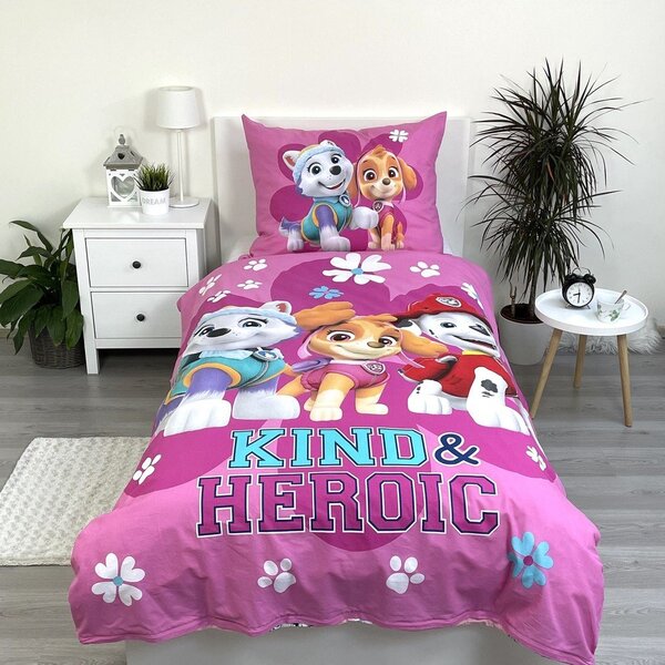 Lenjerie de pat pentru copii roz din bumbac pentru pat de o persoană 140x200 cm Paw Patrol "Heroic" – Jerry Fabrics
