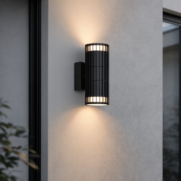 Aplică de perete exterioară de design neagră cu 2 lumini IP44 - Boris