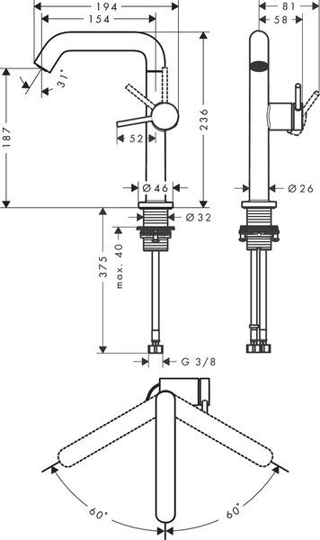 Hansgrohe Tecturis S baterie lavoar stativ || 73360140