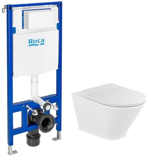 Set vas WC cu capac soft-close Roca Gap Round A34H0N8000, cadru încastrat Roca Duplo One A890070020