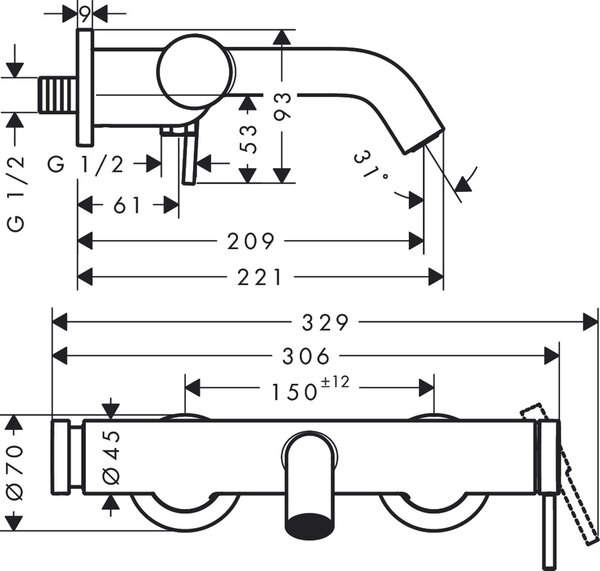 Hansgrohe Tecturis S baterie cadă-duș perete || 73422140