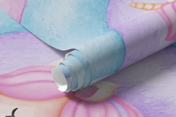 Tapet Zâne și unicorni printre nori și curcubee, Fototapet Pentru Copii, Rainbow pentru copiilor, w04371 : Uwalls.ro