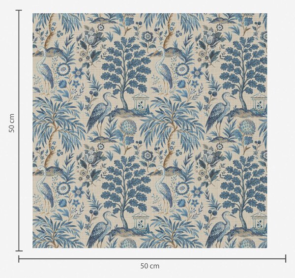 Tapet Toile de Jouy stil cu păsări albastre și copaci tropicali, Tapet flori, a00382 : Uwalls.ro