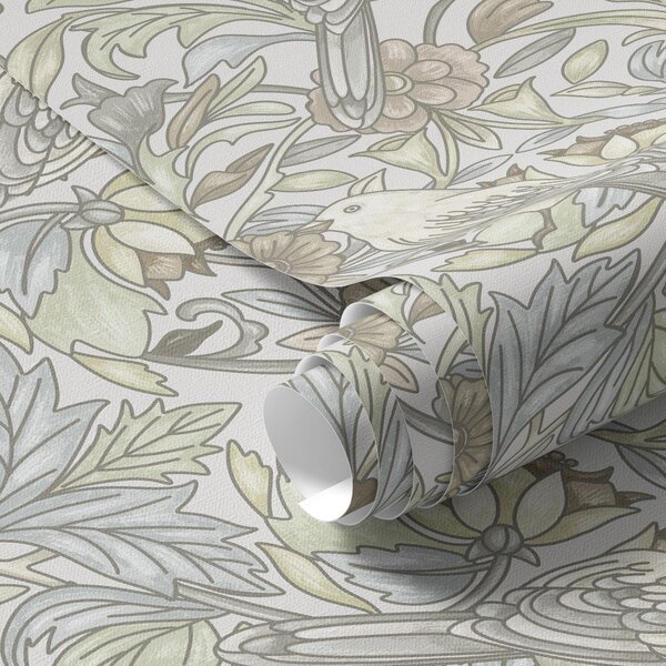 Tapet Păsări Art Nouveau și flori stilizate în pastel, Tapet flori, a00385 : Uwalls.ro