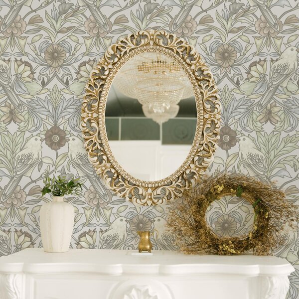 Tapet Păsări Art Nouveau și flori stilizate în pastel, Tapet flori, a00385 : Uwalls.ro