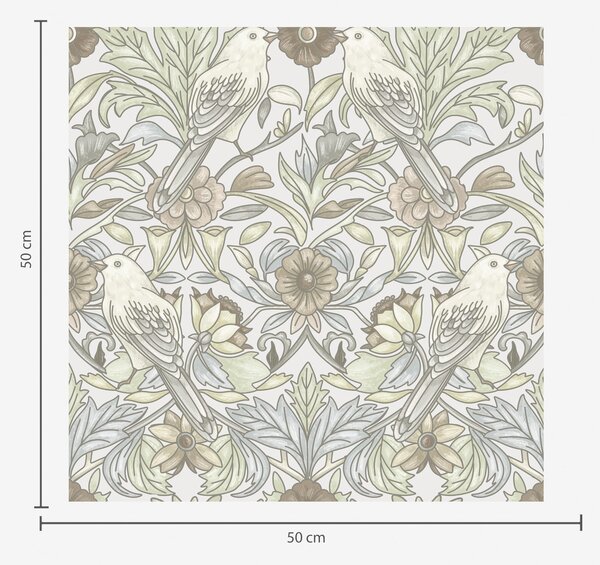 Tapet Păsări Art Nouveau și flori stilizate în pastel, Tapet flori, a00385 : Uwalls.ro