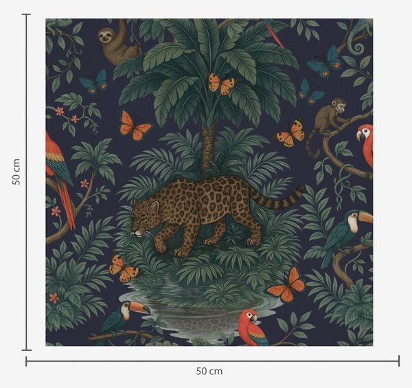 Tapet Jungla tropicală cu leopard, leopard, papagali și fluturi, Tapet pădure, a00388 : Uwalls.ro