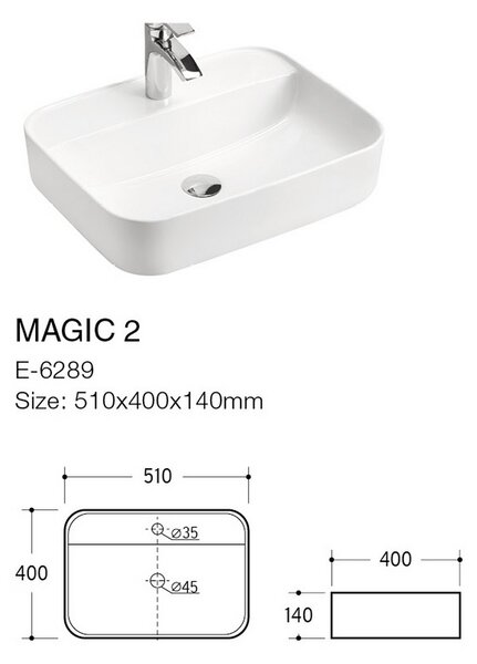 Comad Magic 2 lavoar 50x40 cm dreptunghiular de blat alb luciu UM-6289MAGIC50DP