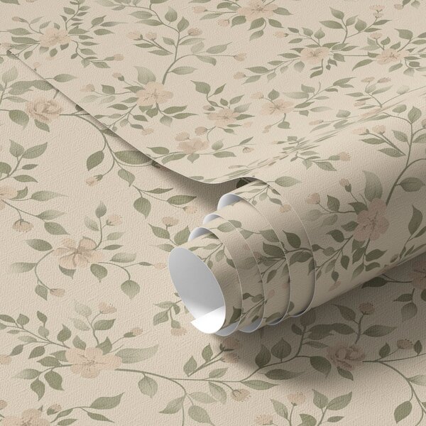 Tapet Delicate ramuri de flori pastelate pe fundal bej, Tapet flori, a00390 : Uwalls.ro