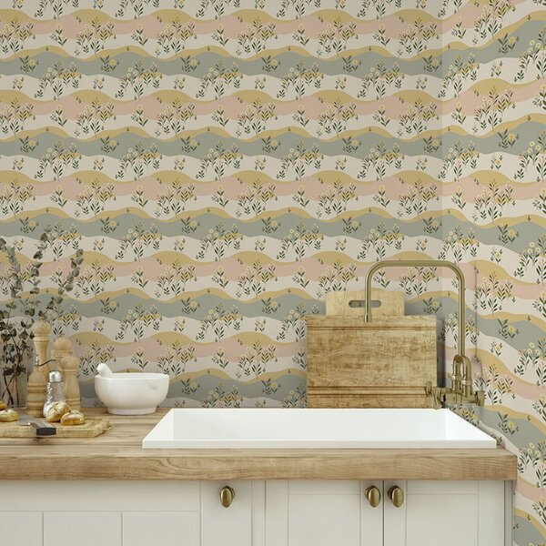 Tapet Flori de pajiște ondulate în stil minimalist pastel, Tapet flori, a00396 : Uwalls.ro